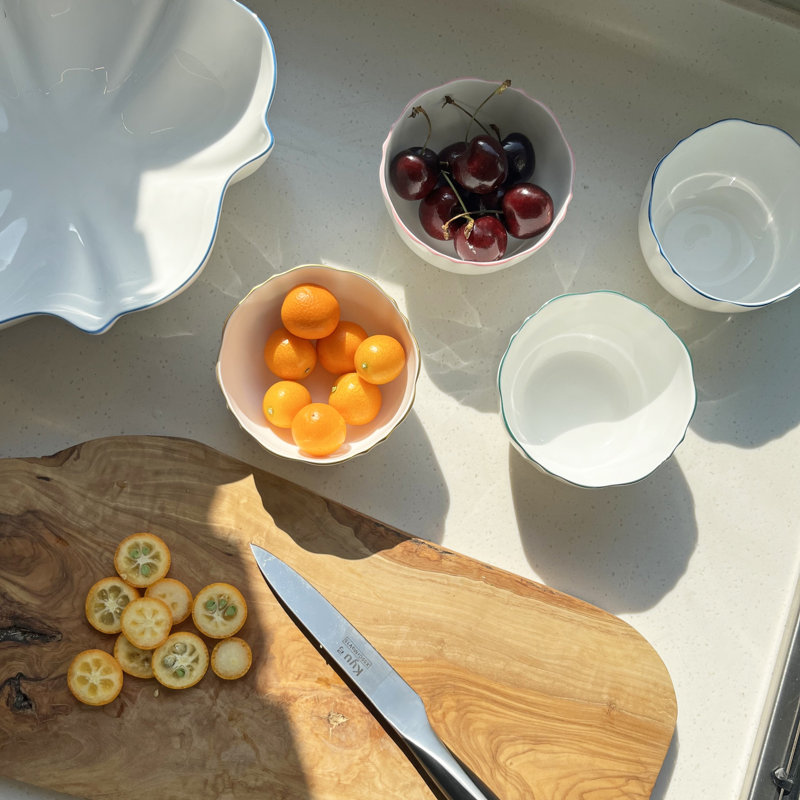 Amelie Bone China Rice Bowl, White/Green