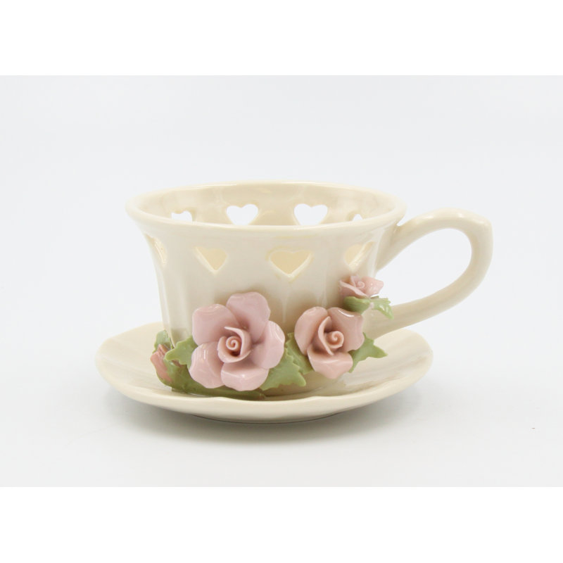 Photophore procelain tasse et soucoupe rose