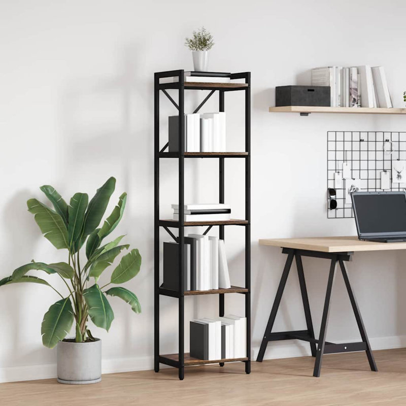 Steel Bookcase, Dark Brown, (5 Shelves) 153cm H x 40cm W x 30cm D