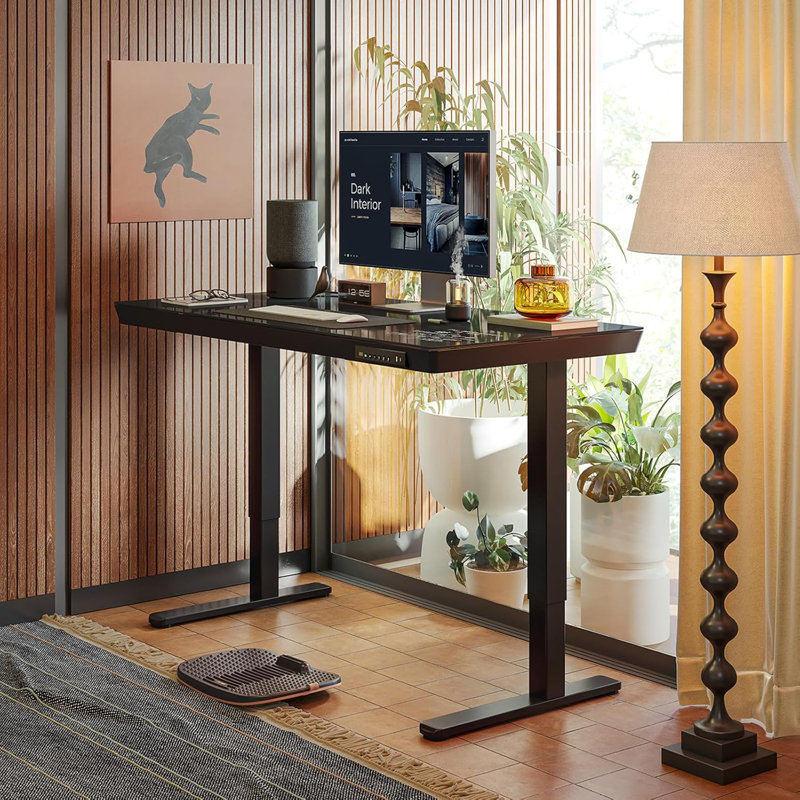 Bureau électrique debout avec tiroirs, bureau en verre 48 pièces, Noir, noir, noir, noir