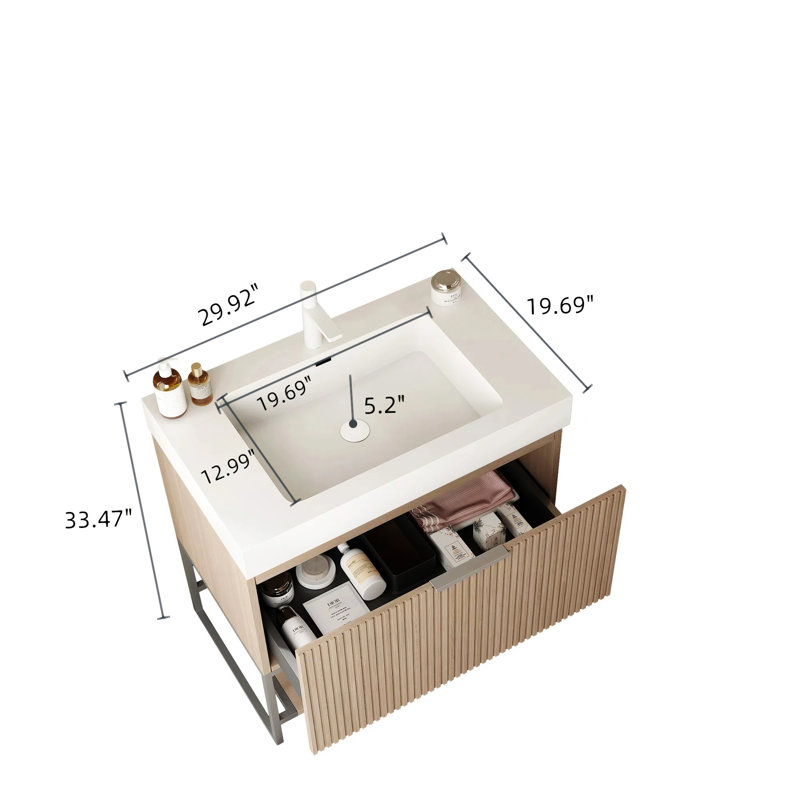 YOLAN 30" Bathroom Vanity With Sink, Chêne brun, Argent argent