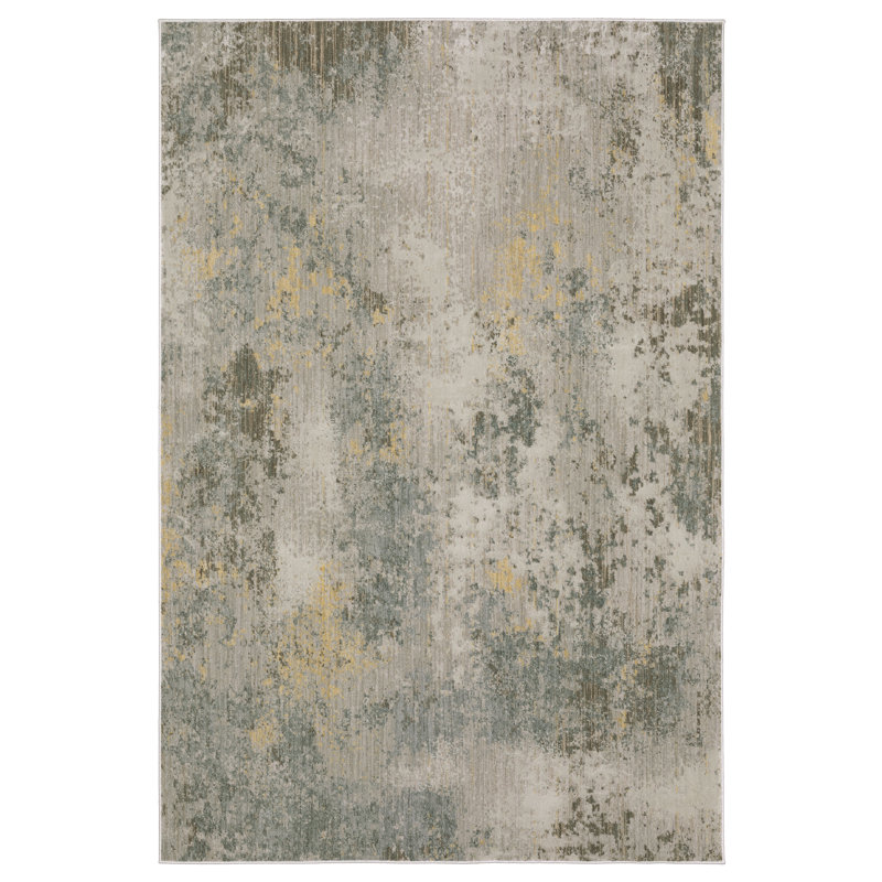 Michels Distressed Abstract Beige/ Yellow Area Rug, Rectangle 5'3" x 7'7"
