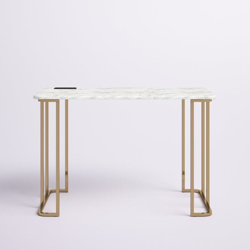 Anya Metal Base Writing Desk with Power Outlet, White
