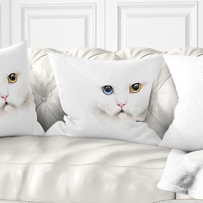 Portrait d'un mignon chaton blanc - coussin imprimé animal