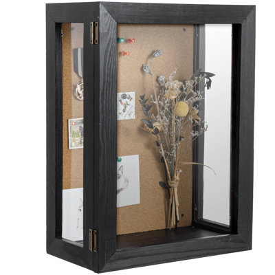 Black Wood Wall Display Picture Frame Case With Corkboard