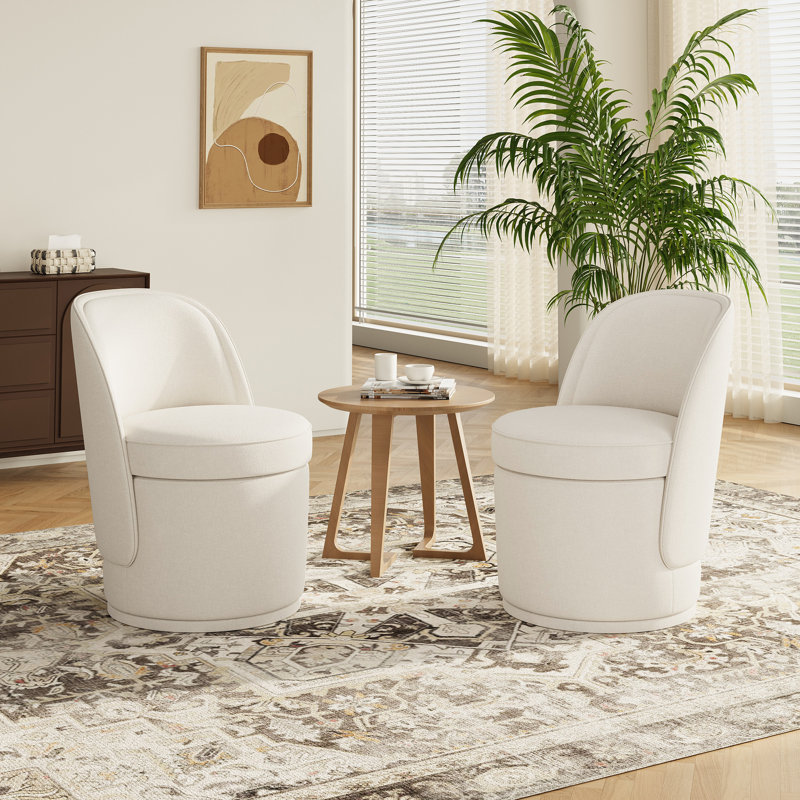 Fauteuil d'appoint pivotant rembourré avec rangement, sans assemblage requis, Blanc