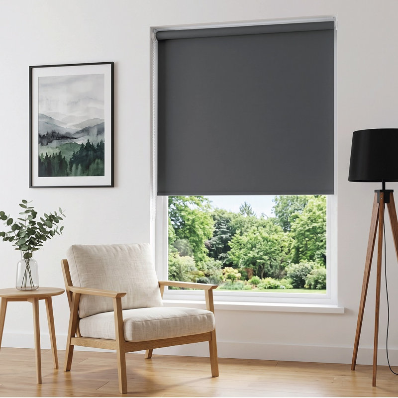 Thermal Blackout Roller Blind - Trimmable Cut to Size - Heavy Duty Metal Tube, Grey, 165 cm L x 90 cm W