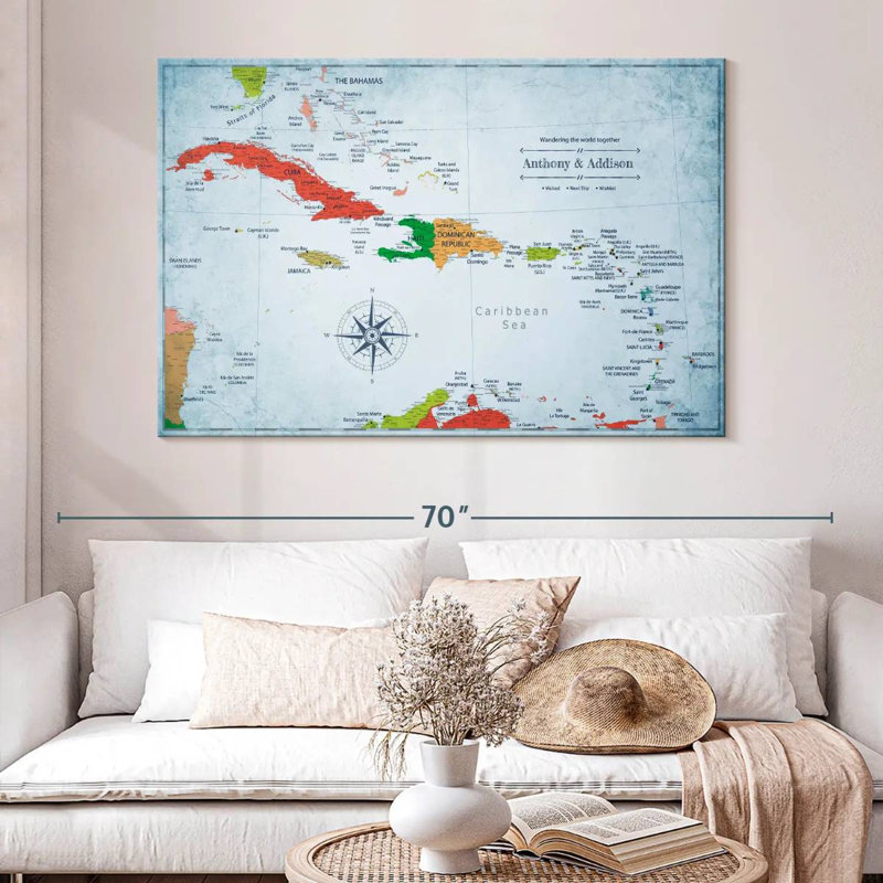 Personalized Naval I Push Pin Caribbean Map, 32" H x 48" W, Yes