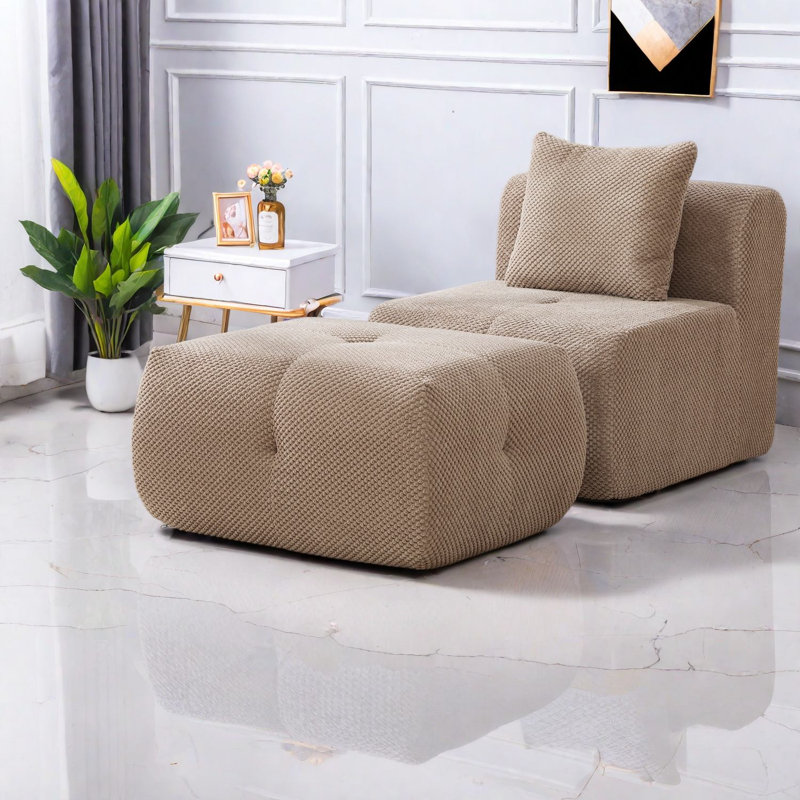 Chaises d'appoint modernes, chaise longue nuage en polyester taupe avec repose-pieds pour la maison