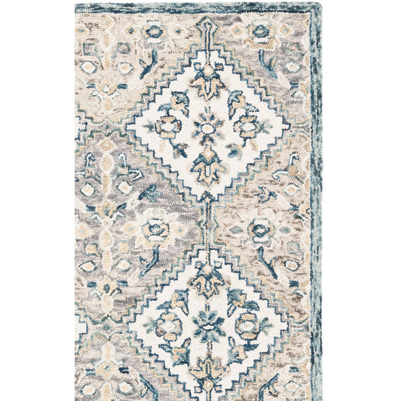 Tapis blanc / bleu en laine / coton touffeté à la main Linh, Rectangle 6 pi x 9 pi
