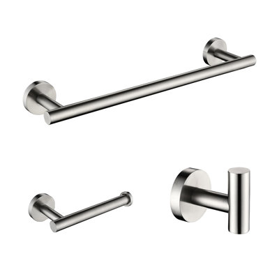 3 Bathroom Hardware In Sus304 Stainless Steel, Brushed Nickel, Wear- Bath Shower (toilet Paper Holder, Towel Bar, Robe Hook Resilient (robe Hook, Toilet Bar