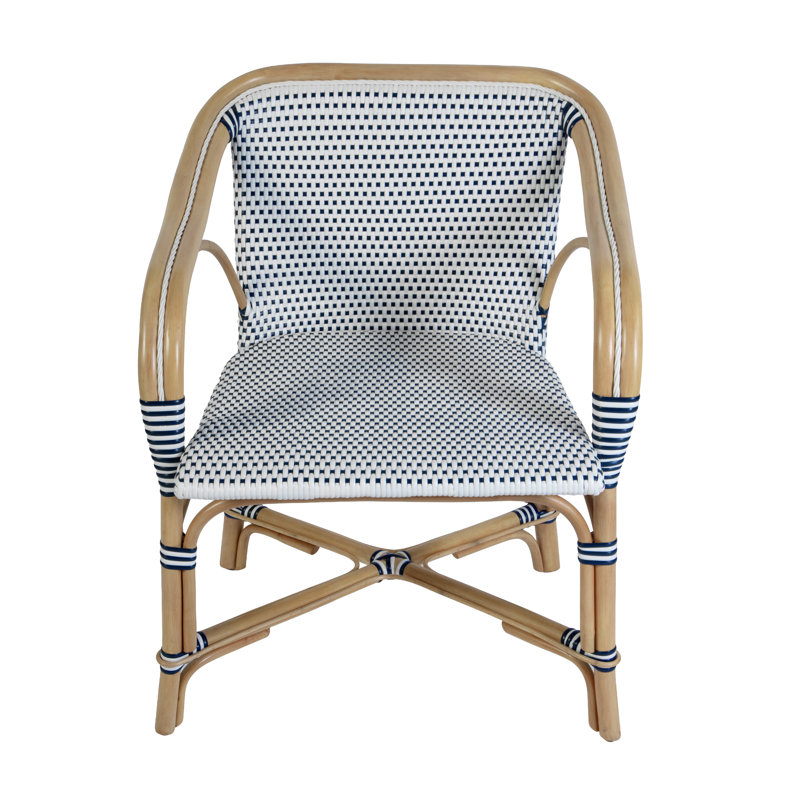 Portofino 18.75 in. Seat Height Rattan Arm Chair, White & Gray, White/Blue