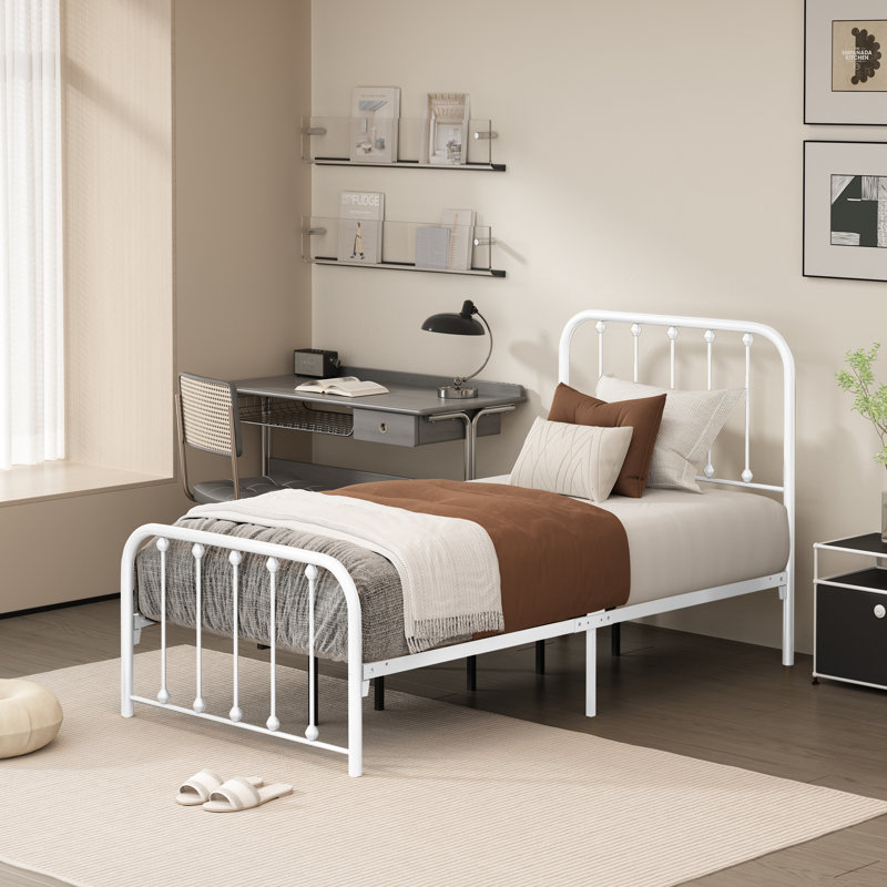 Keyesport Metal Platform Bed, White, Twin