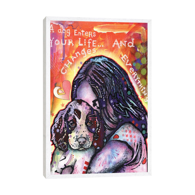 A Dog Changes Everything by Dean Russo - Print on Canvas, 101.6 cm H x 66.04 cm W, White Framed
