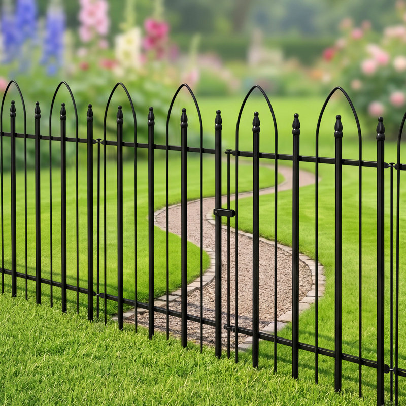 24" W Metal Decorative Garden Fence, 5 Panels, No Digging Patio Border, 32" H x 24" W(4 Panels+1Gate)