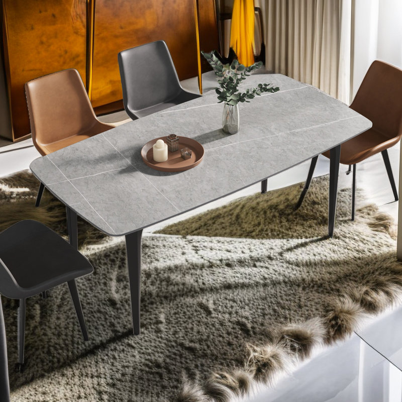 Table de salle à manger Eniel, Gris, H 29,5 po x P 35,5 po x L 71 po, Noir