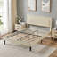 Grand lit plateforme tapissier en velours beige avec tête de lit réglable, cadre de lit moderne avec lattes de bois, aucun sommier requis-1522354920-1528948482