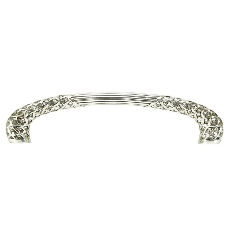 FLORENCE 5" C TO C PULL; DECORATED WITH SWAROVSKI® CLEAR CRYSTAL; BURNISHED SILVER
