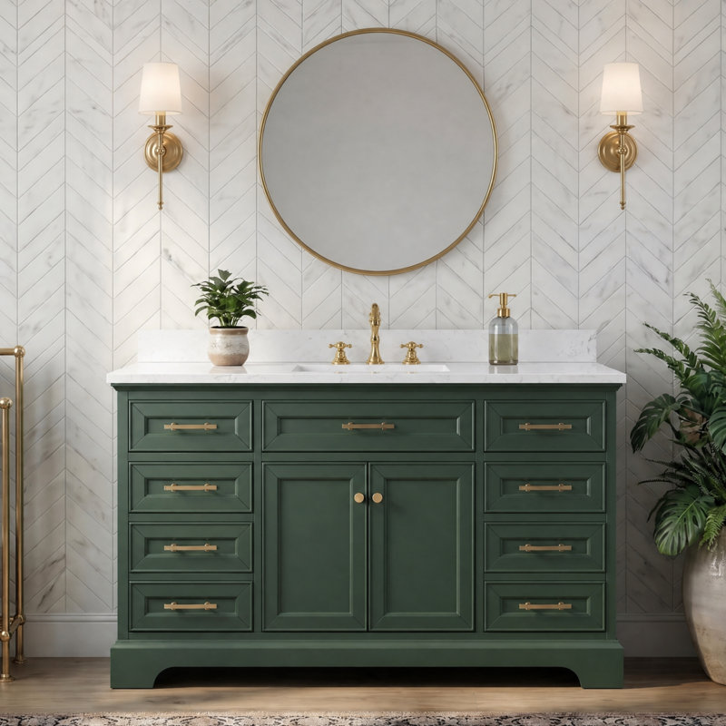 Thompson 60" W Single Bathroom Vanity, Evergreen/Brushed Gold