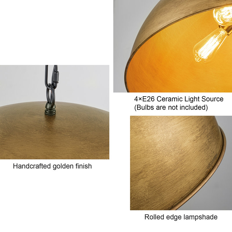 4-Light 24'' Oversized Metal Dome Pendant for Kitchen Island