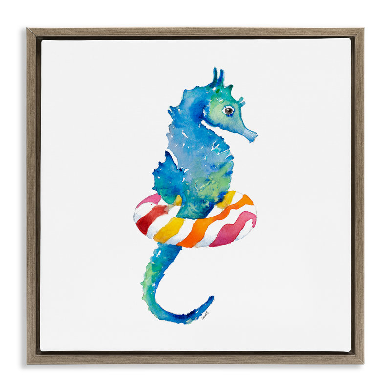 «Summer Float Seahorse», encadrée dorée sur toile par Lanie Loreth, Cadre flottant orme Montalcino, H 18 po x l 18 po