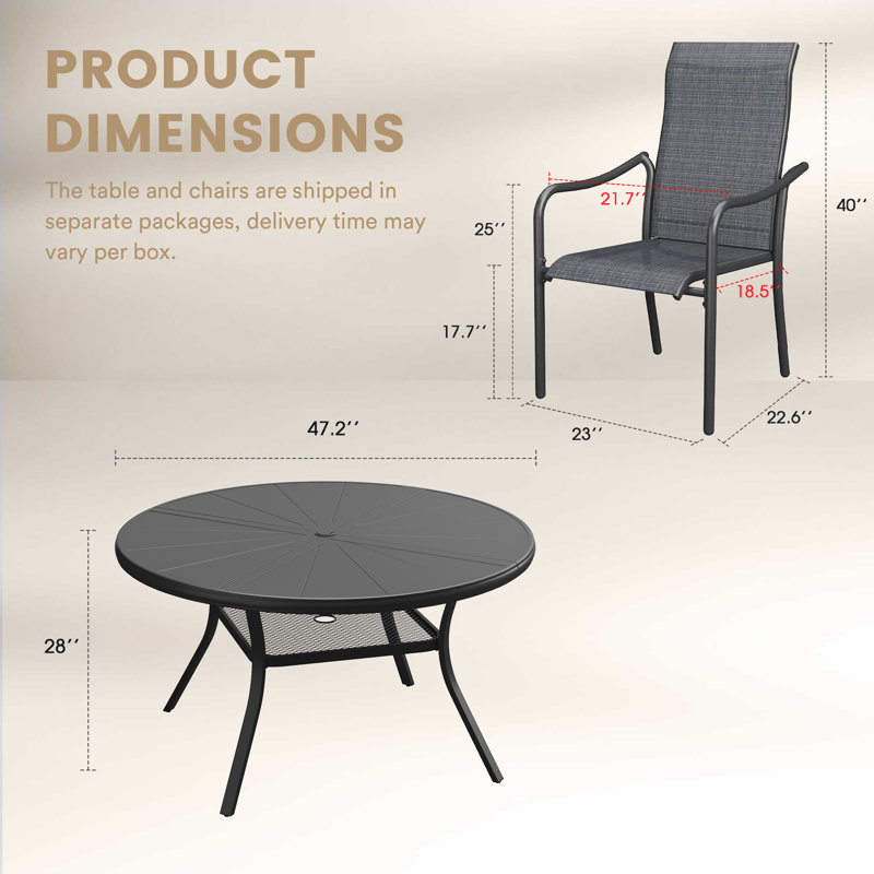 Ensemble de salle à manger 6 personnes avec plateau en aluminium, Noir/gris