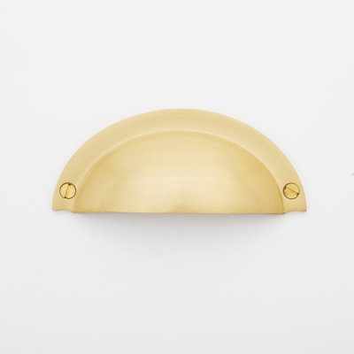 Madelyn Carter Cora Solid Brass Cabinet Hardware, Satin Brass 3" Cup Drawer Pull