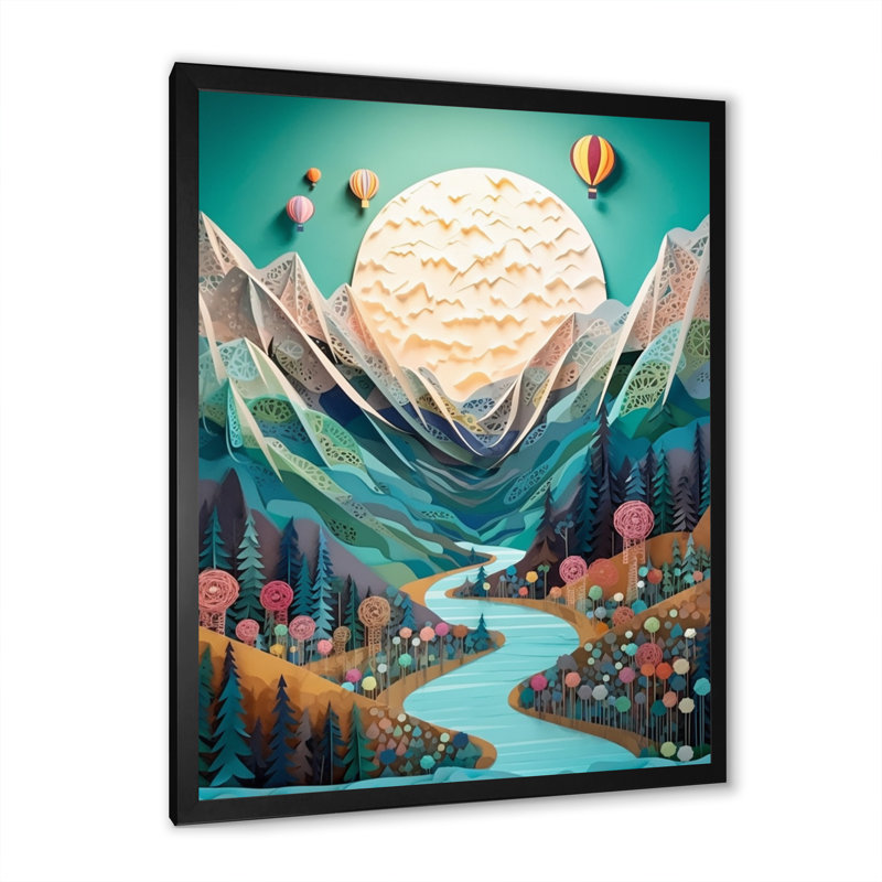 Montgolfière dans le ciel IV - Imprimé, Cadre simple noir, H 20 po x l 12 po x P 1 po