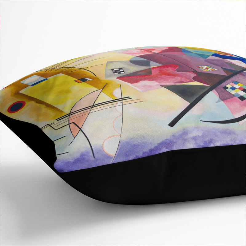 Yellow-Red-Blue Square Throw Cushion, Black, 40cm H x 40cm W x 15cm D
