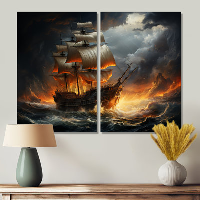 Bateau pirate Stormy Seas - décoration murale orange