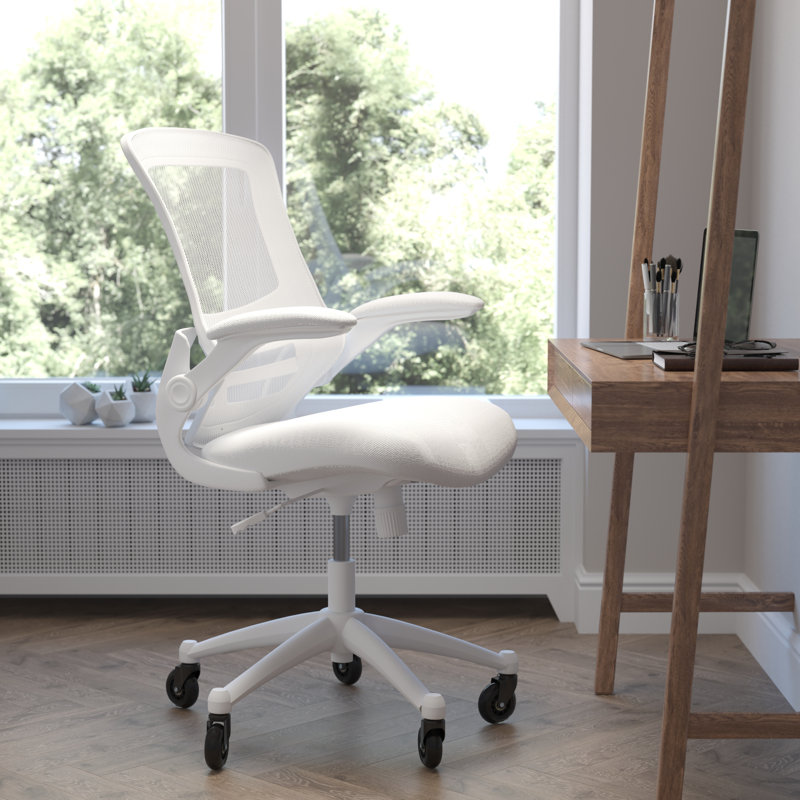 Chaise de travail ergonomique pivotante avec roulettes et bras relevables Regent Park, Blanc, Blanc