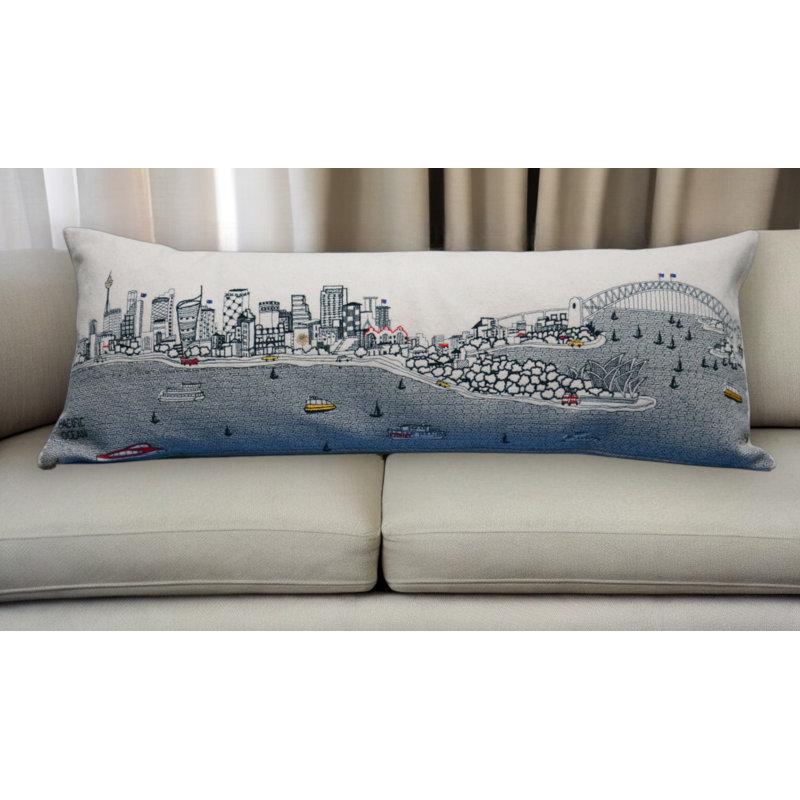 Housse de coussin en lin neutre, Forme rectangulaire, 14 po x 35 po, Blanc / gris / bleu