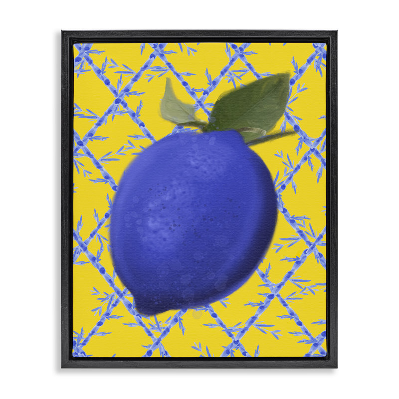 Cadre flottant bleu citron sur jaune, design par Matthew Piotrowicz, H 21 po x l 17 po, Cadre flottant noir de jais