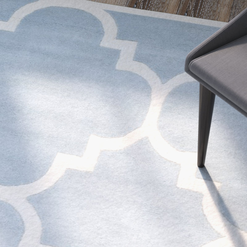 Tapis bleu / ivoire en laine touffeté à la main Carolene, Tapis de couloir 2 pi 3 po x 9 pi