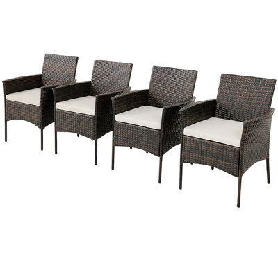 Red Barrel Studio® Set Of 4 Patio Rattan Dining Chairs Cushioned Seat Curved Armrests Outdoor Porch