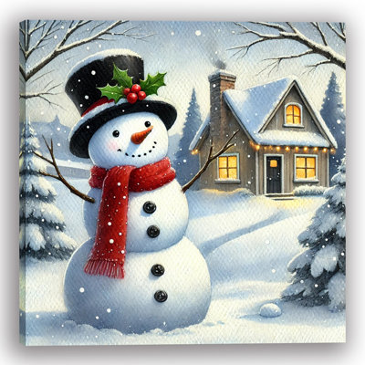 «Holiday Magic: Festive Snowman», art mural sur toile