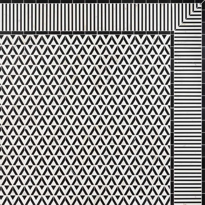 Monroe 8x8 Triangle Polished Marble Mosaic Tile, Black/White