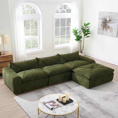 116'' Fully Compression Sofa with High Density Foam, No Assembly Required, Legless Design without Frame, Integrated Backrest and Seat Cushion, Free Combination, Particle Chenille