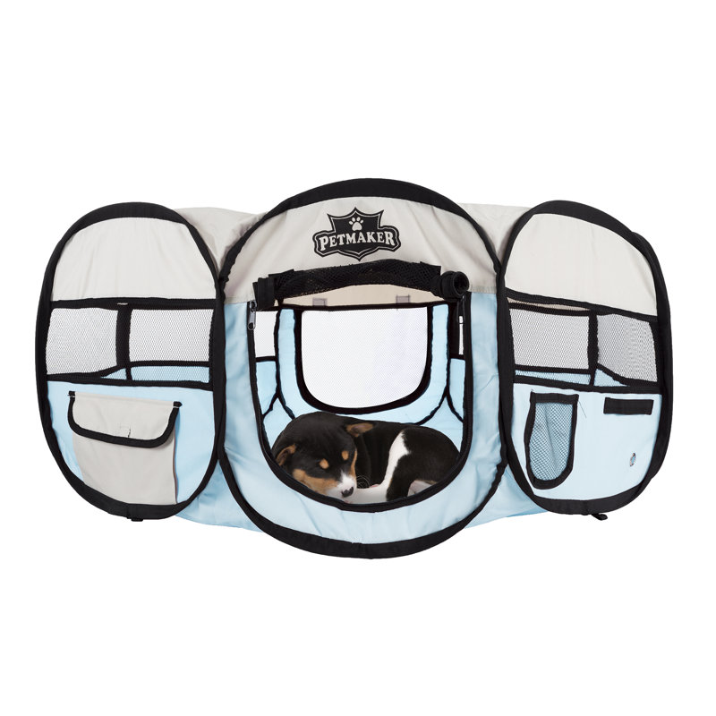Parc pour animaux PETMAker, enclos pour chiots et petits chiens pliables d'intérieur et d'extérieur avec panneaux en filet, plateau à fermeture à glissière, sac de transport, cage de voyage légère pour le camping