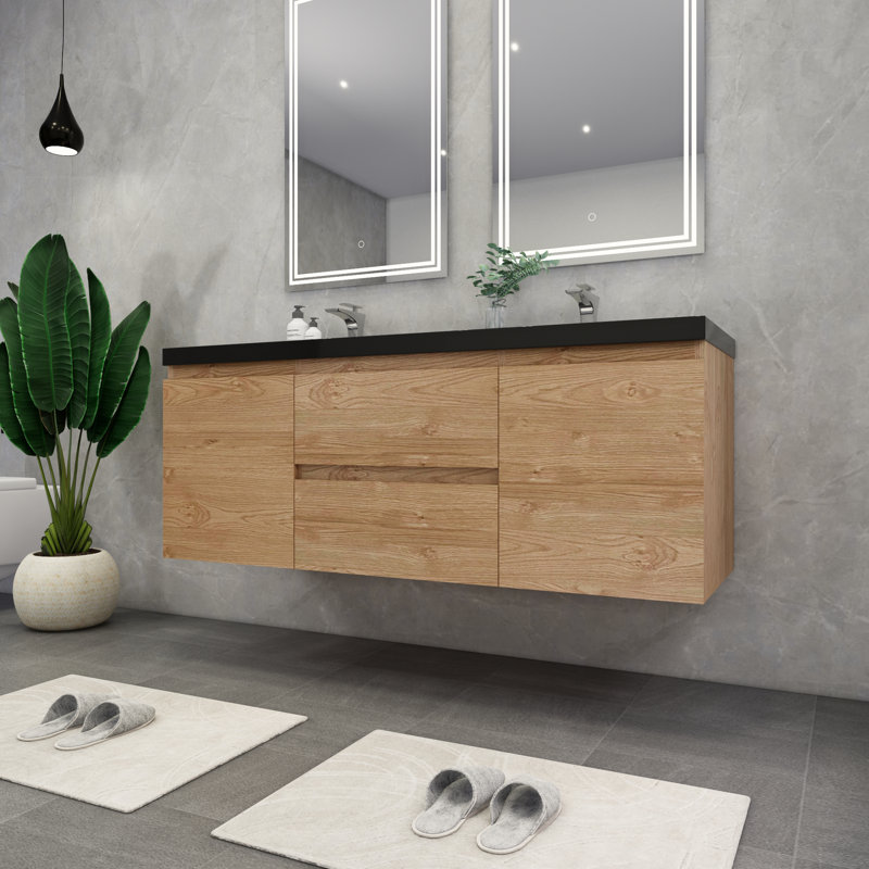 Castin 60" Wall-Mounted Double Bathroom Vanity Set, England Oak