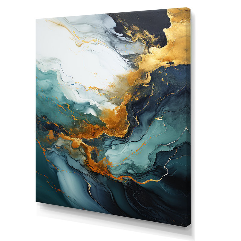 Gold And Green White Marble Waterfall I - Abstract Wall Art, Wrapped Canvas, 20" H x 12" W x 1" D
