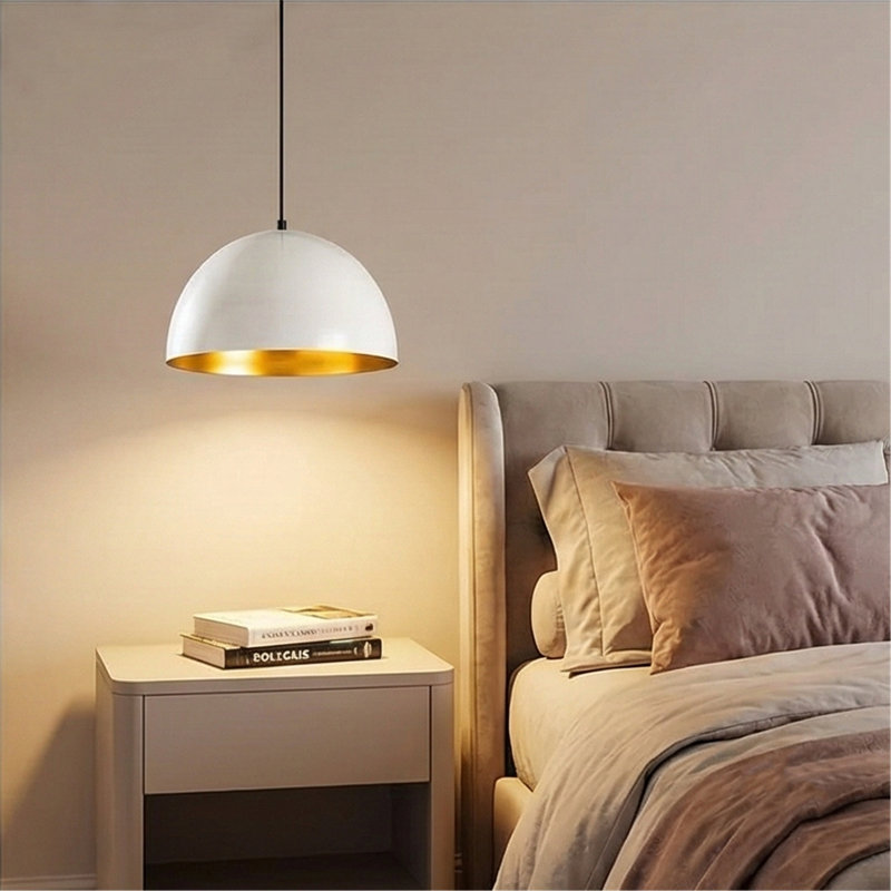 Luminaire suspendu en dôme à hauteur réglable, Blanc, H 43,7 po x l 11,8 po x P 11,8 po