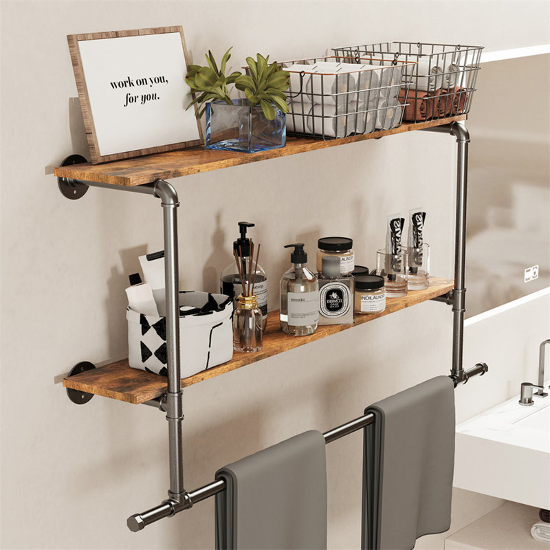 Beton 116cm Industrial Pipe Clothing Rack, Black+Dark Brown