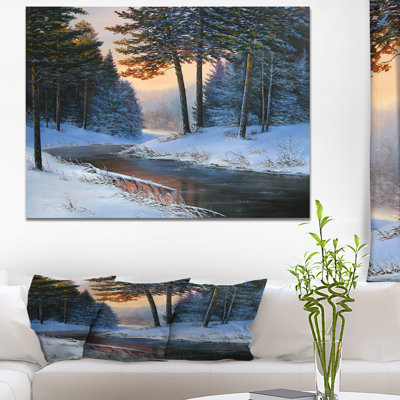 Winter River and Forest - reproduction sur toile