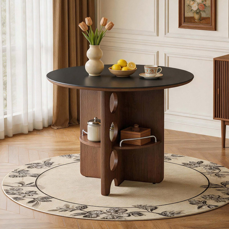 Table de salle à manger en pierre frittée médiévale avec rangement intégré