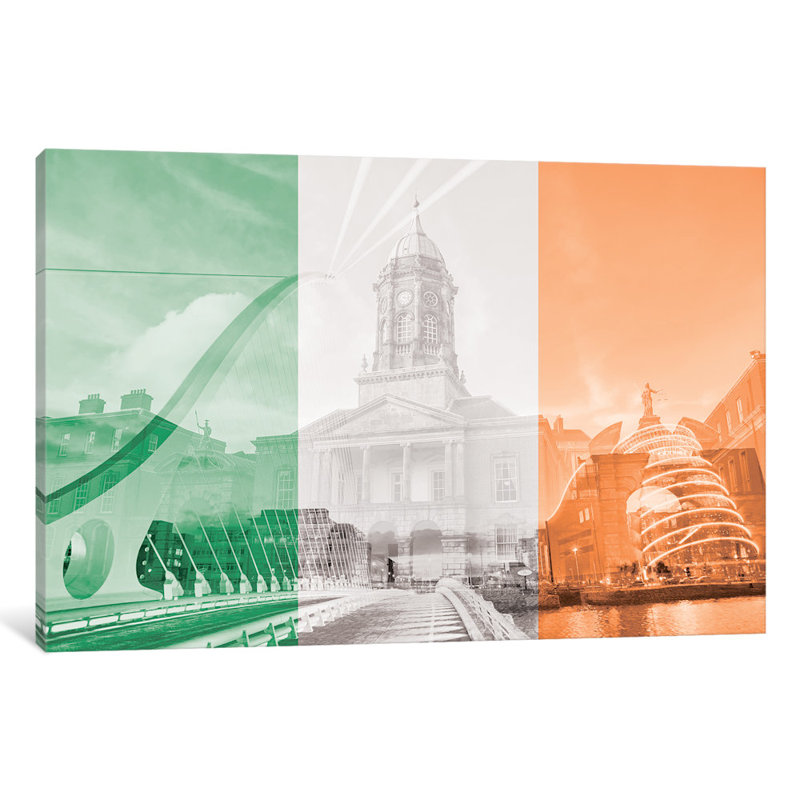 "the fair city-dublin" , impression sur toile tendue, H 24 po x l 32 po x P 1 po, Papier d'art encadré noir, Blanc