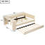 Lit plateforme tapissier pleine grandeur beige avec tablettes de rangement, station de charge et lit gigogne, confortable pour se détendre dans le rangement, charge de bureau, chambres partagées gigognes