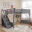 Lit mezzanine en bois massif Unarosel avec garde-robe et tablettes intégrées-1247025117-1247025118