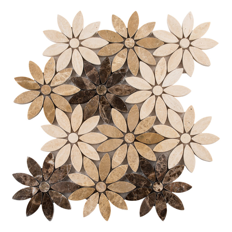 Fresh 12" x 10" Glass/Stone/Aluminum Flower Pattern Mosaic Wall Tile, Fragrass