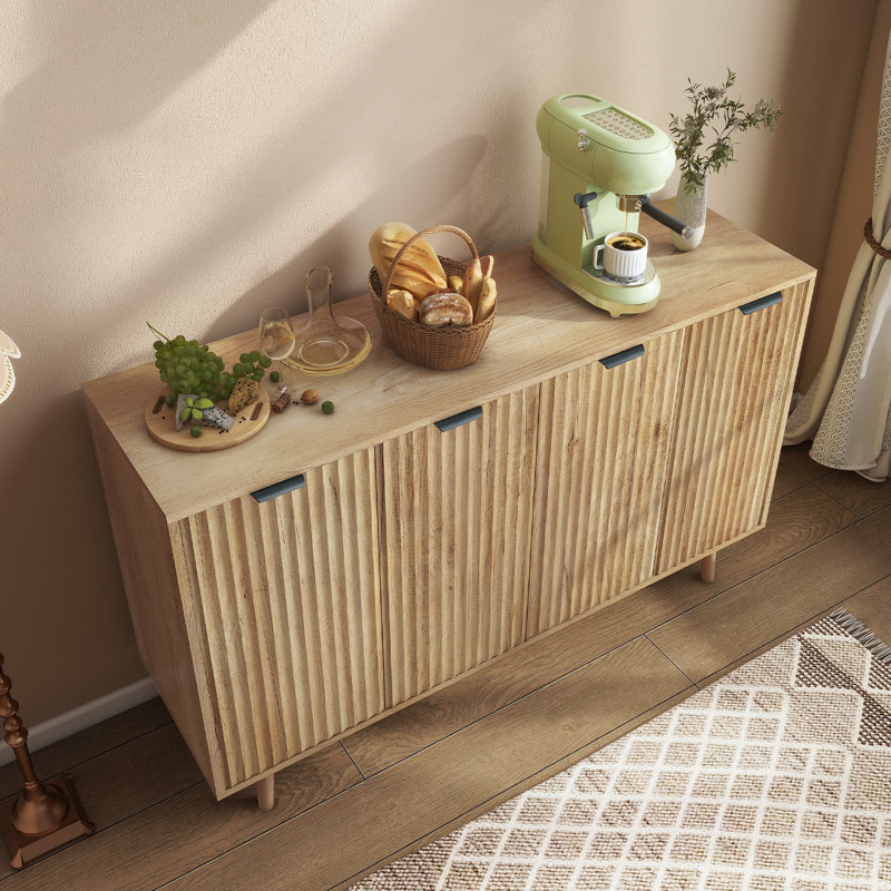 Buffet cannelé de 119 cm (47 po) pour salle à manger et cuisine, grand buffet moderne en bois, meuble de rangement pour entrée